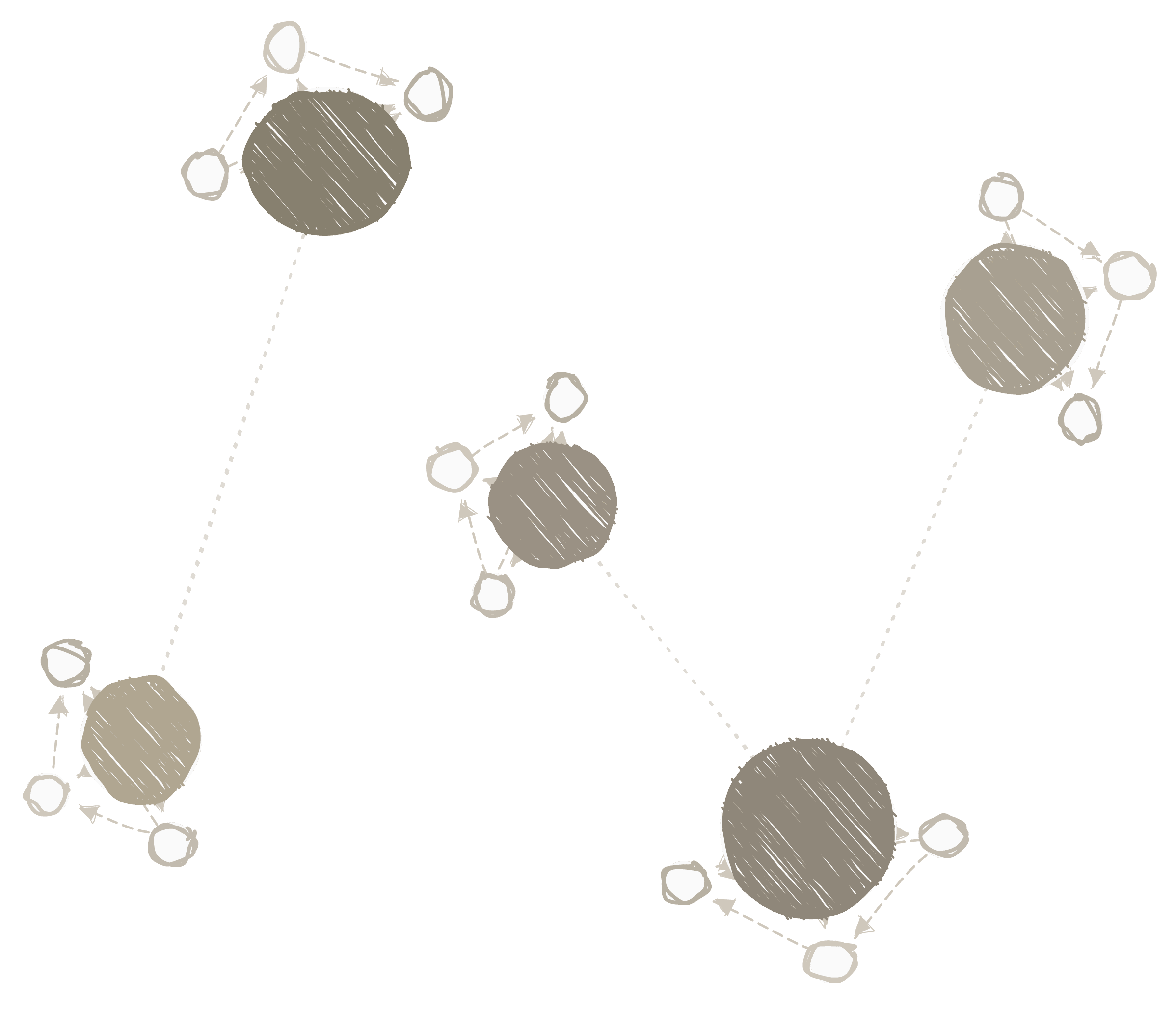 Hand-drawn network of scattered, faded circles barely connected — a social life left to chance